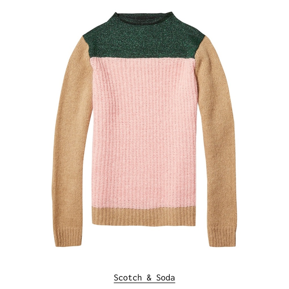 Maison Scotch & Soda OK Bye Color Block Pink Mohair Knit Crewneck Sweater, Sz M